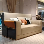 Modern Luxury Sofa Set with Multi-Process Quilted Craftsmanship, High-Gloss Natural Wood Veneer & Gold Stainless Steel Accents
